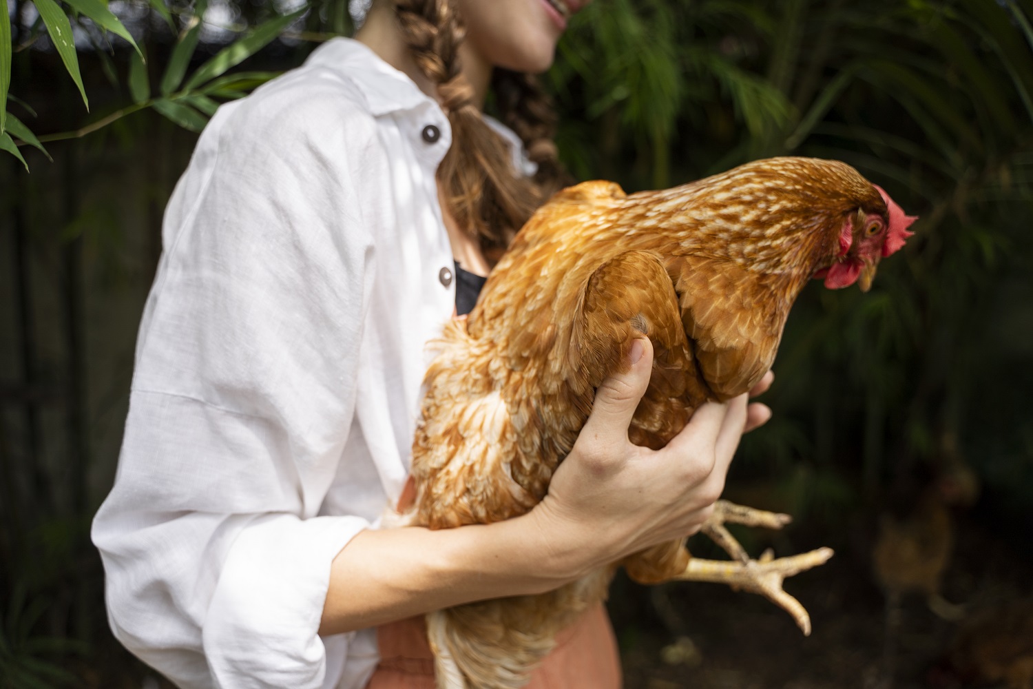 woman holding a chick
