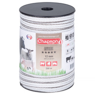 White-brown polypolypolypolytape 12 mm for fencings copper HPC conductors 200 m