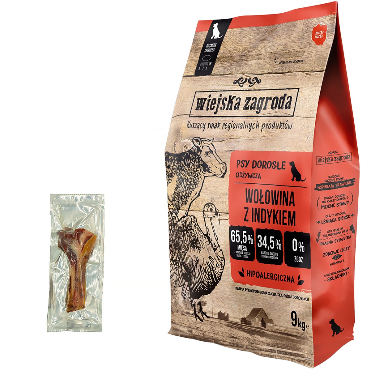 Dry dog food Wiejska Zagroda beef with turkey L 9 kg adult dogs