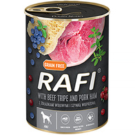 Wet dog food RAFI with beef gizzards and ham 400 g can 1 pc