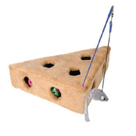 Cheese-shaped cat toy with fishing rod and balls
