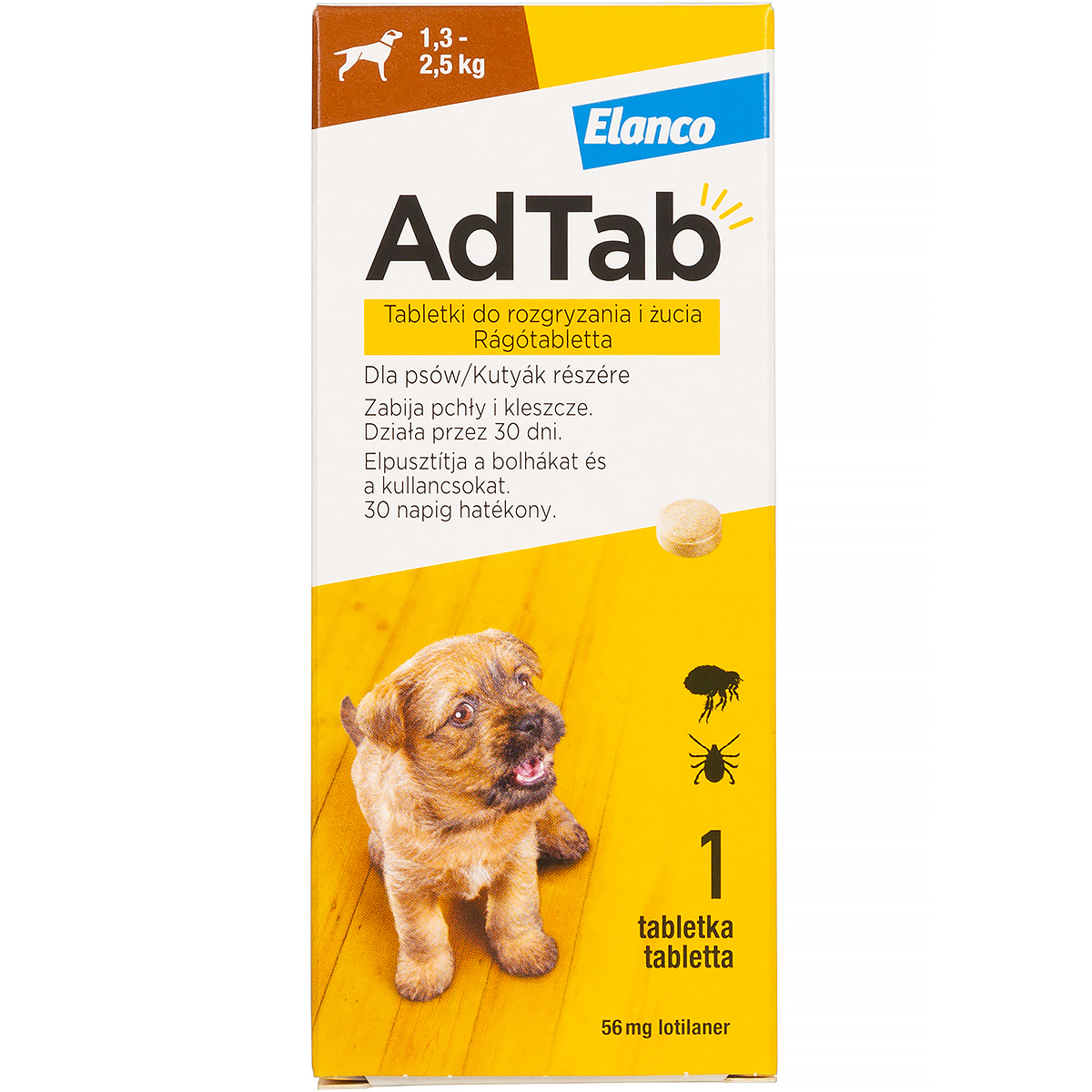 AdTab tick and flea tablets for dogs 56.25 mg 1.3-2.5 kg
