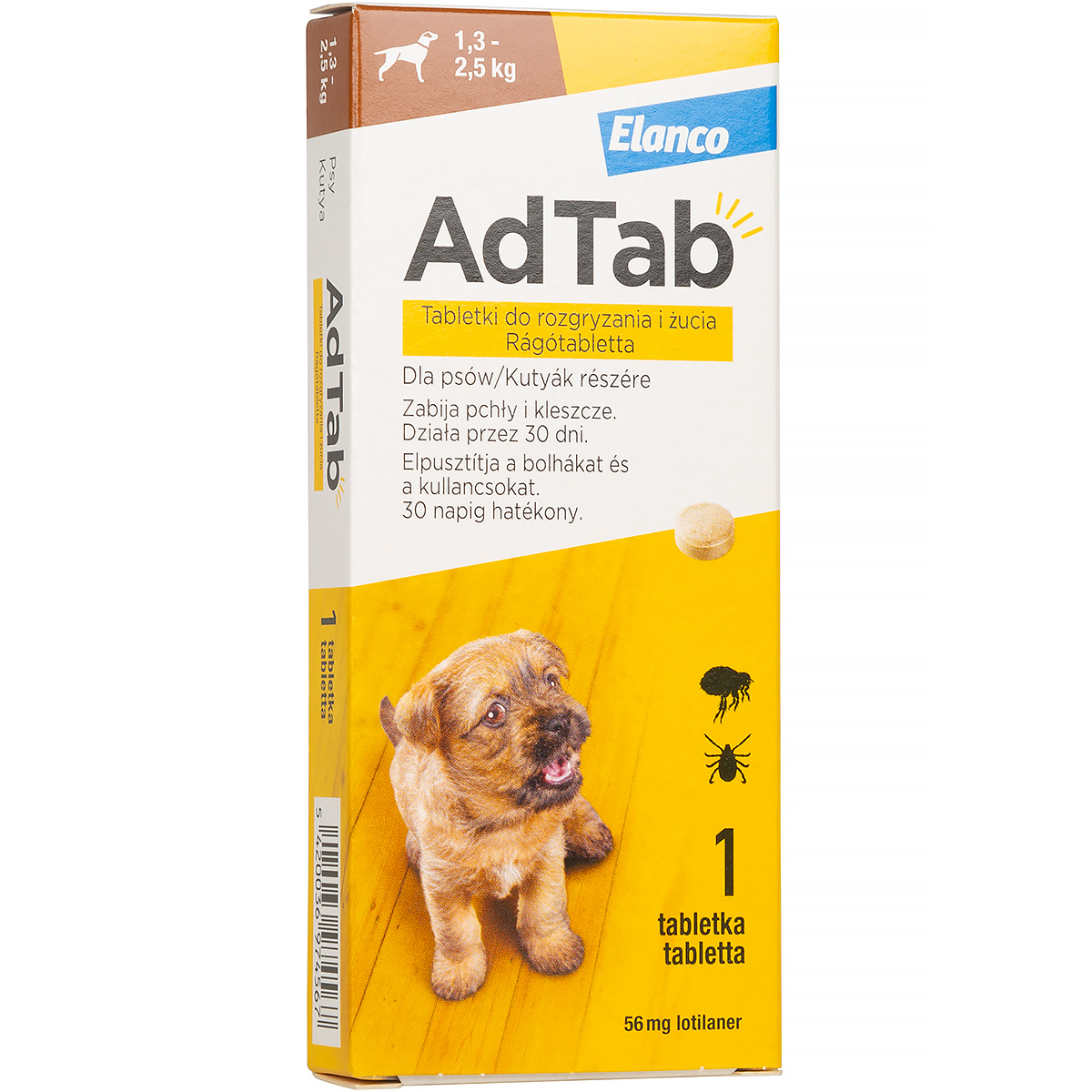 AdTab tick and flea tablets for dogs 56.25 mg 1.3-2.5 kg