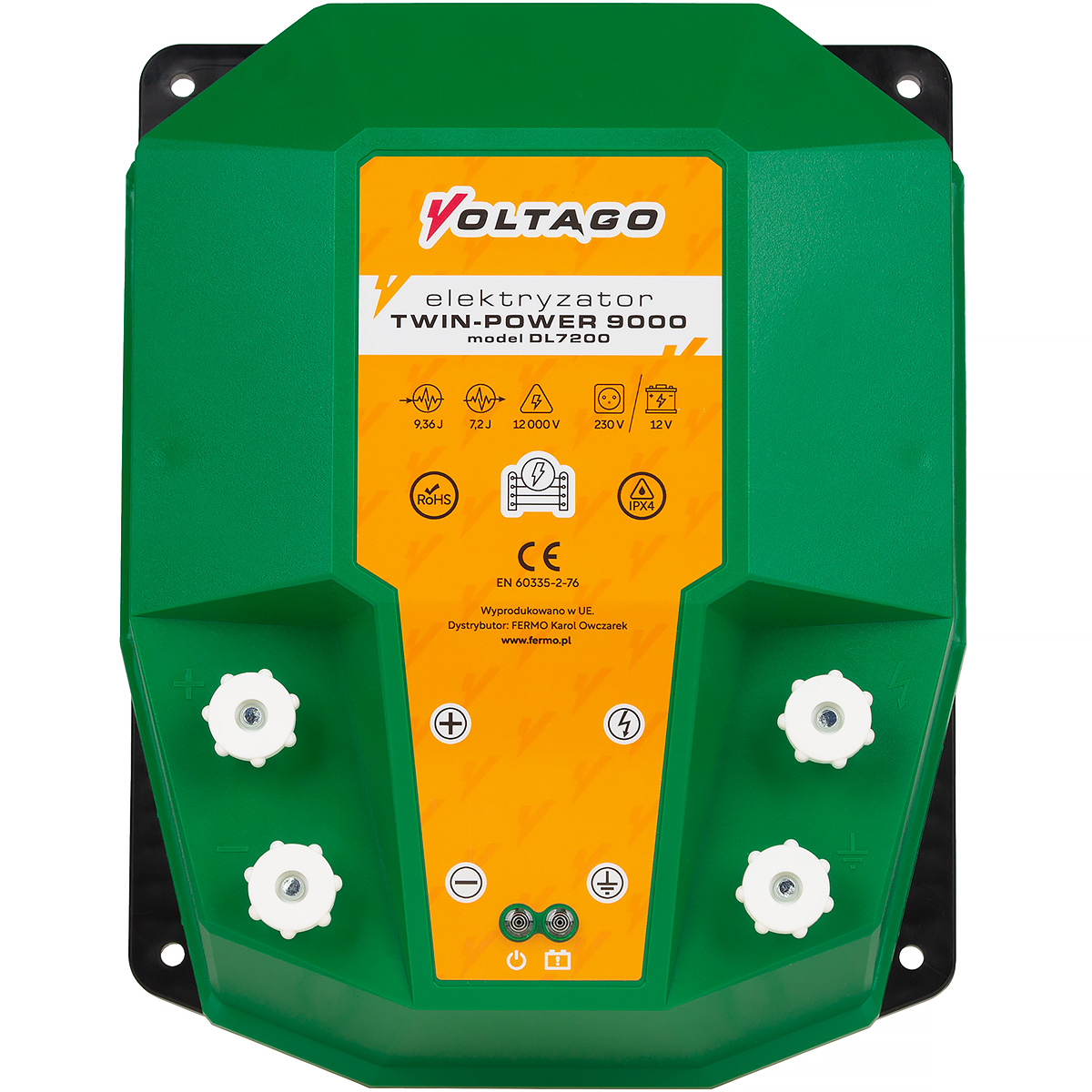VOLTAGO Twin-Power 9000 Electric Fence Energizer for Wild Boar – 7.2 J, 12 V / 230 V, for Long Fences