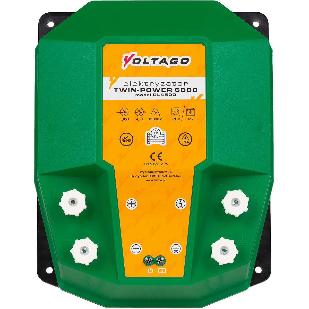 VOLTAGO Twin-Power 6000 High-Power Electric Fence Energizer for Wild Boar &ndash; 4.5 J, 12 V / 230 V