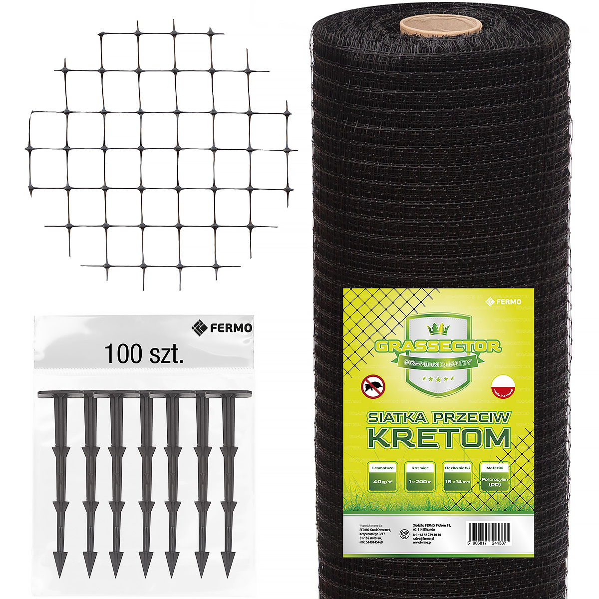GRASSECTOR Premium Mole Barrier Mesh 40 g/m² 1 × 200 m Roll + Free Ground Pegs