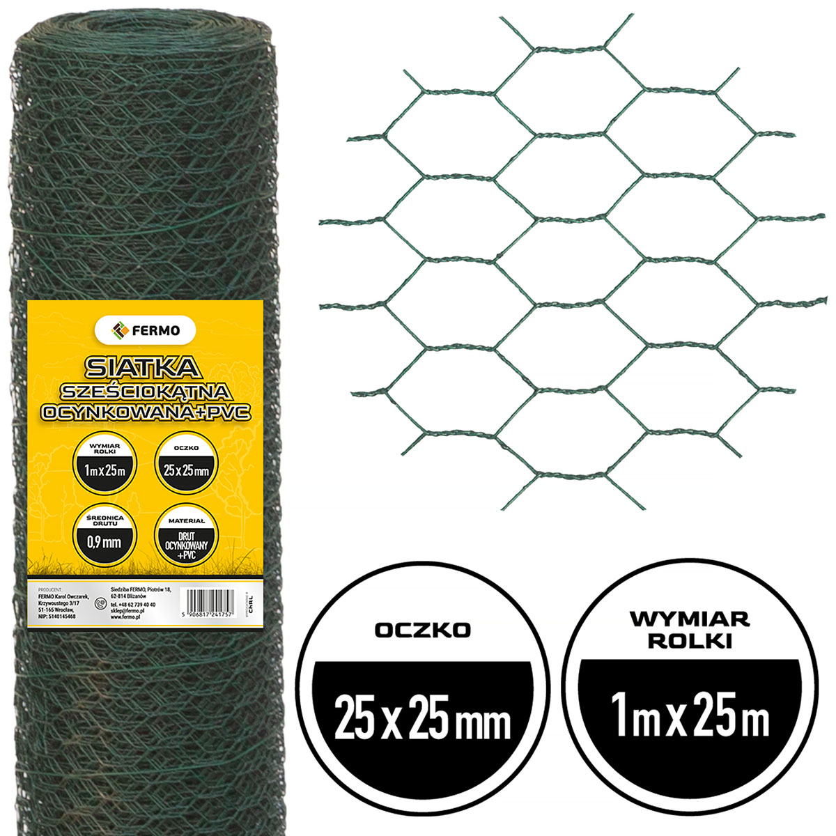 Mesh with hexagonal eyelet 25 mm PVC coated