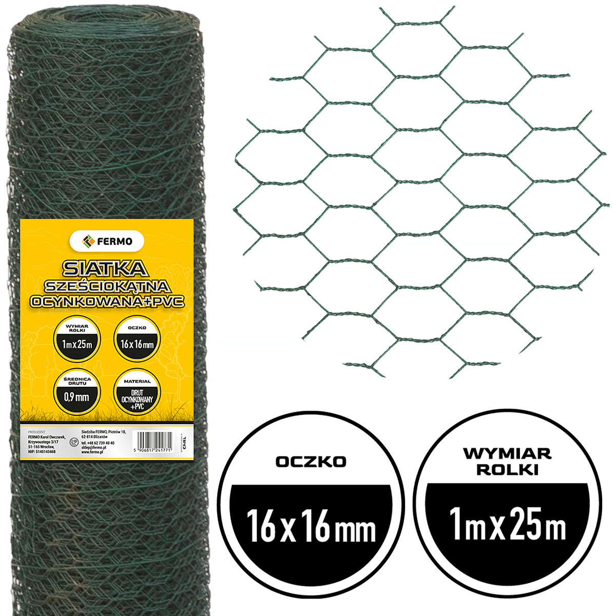 Mesh with hexagonal mesh 16 mm in PVC coating