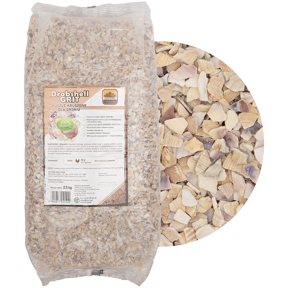 Drobshell Grit Crushed Sea Shells for Chickens – Calcium Grit for Strong Eggshells, 3–5 mm, 2.5 kg