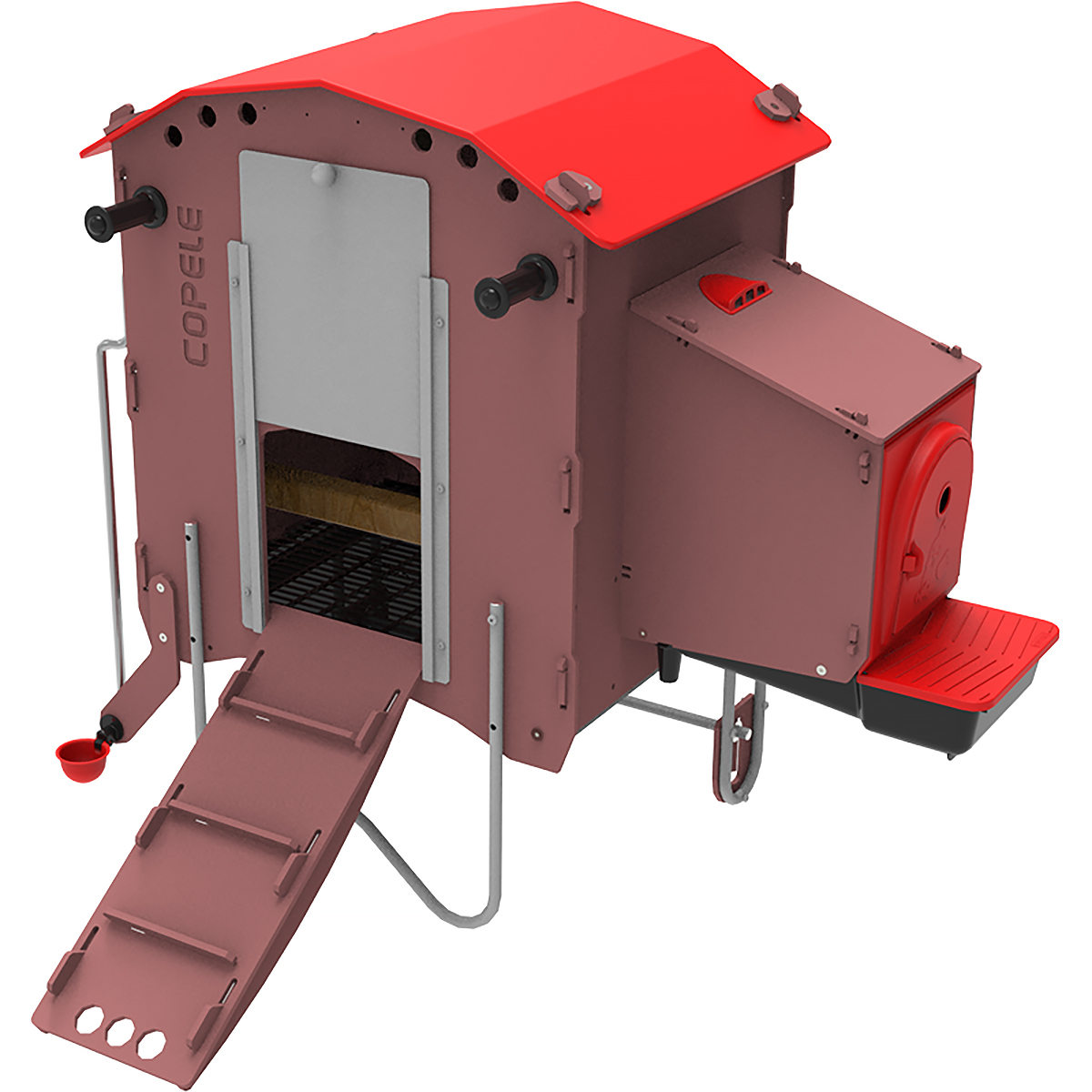 RED ROOF Small Mobile Chicken Coop on Wheels with Drinker System & Nesting Boxes for 3–5 Hens