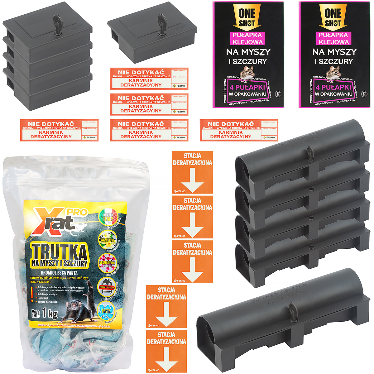 X-RAT PRO Professional Rodent Control Kit | 1 kg Paste Bait + Bait Stations + Traps