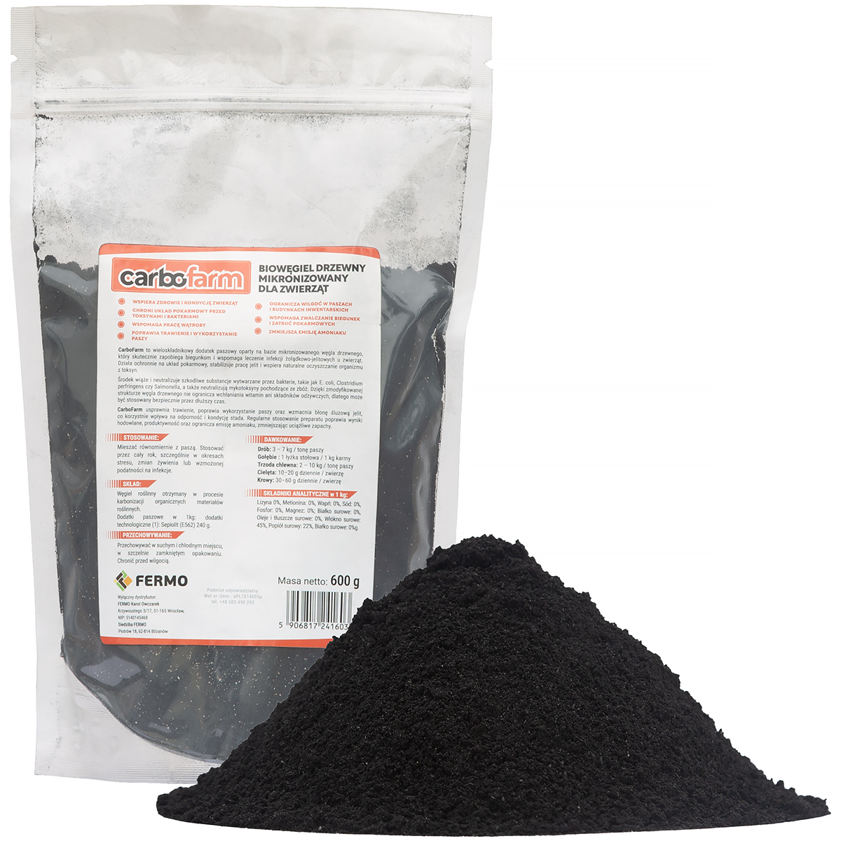 CARBOFARM 600 g Biochar Feed Supplement for Animals – Toxin Binding, Digestive Support and Odour Reduction
