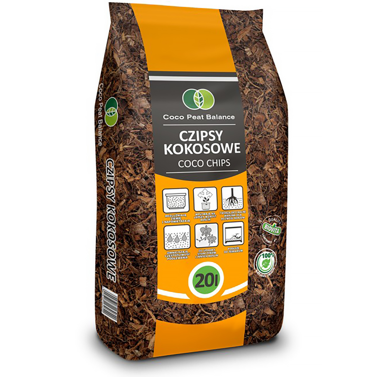 Naturalne ekologiczne podłoże czipsy kokosowe Biovita 20 l