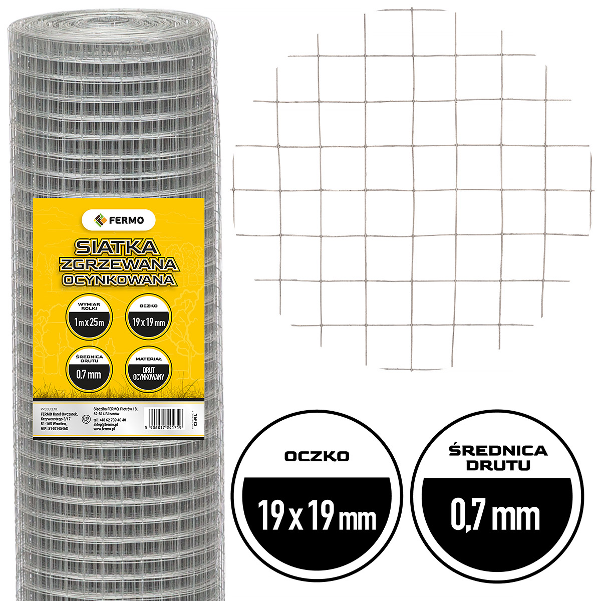 Galvanised Welded Wire Mesh 19 &times; 19 mm, 0.7 mm Wire &ndash; Aviary Mesh Roll 1 &times; 25 m