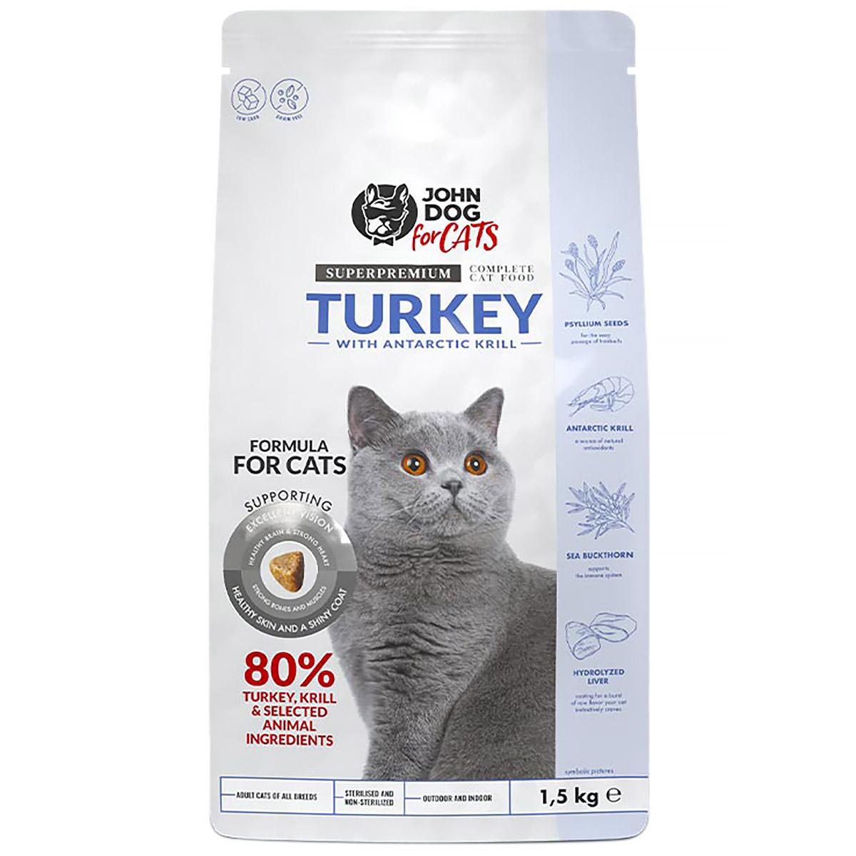 Dry cat food John Dog for Cats turkey with krill 1.5 kg adult cats