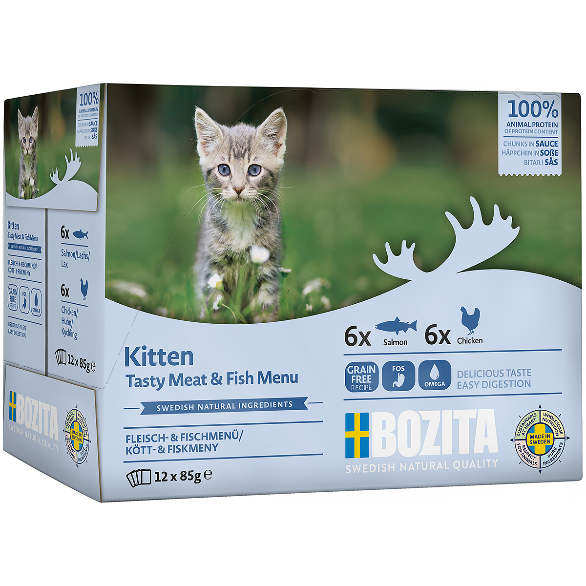 Bozita Multibox wet food for kittens, meat with fish in sauce, 12 x 85 g