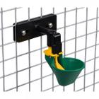 Poultry cup drinker with net mounting bracket