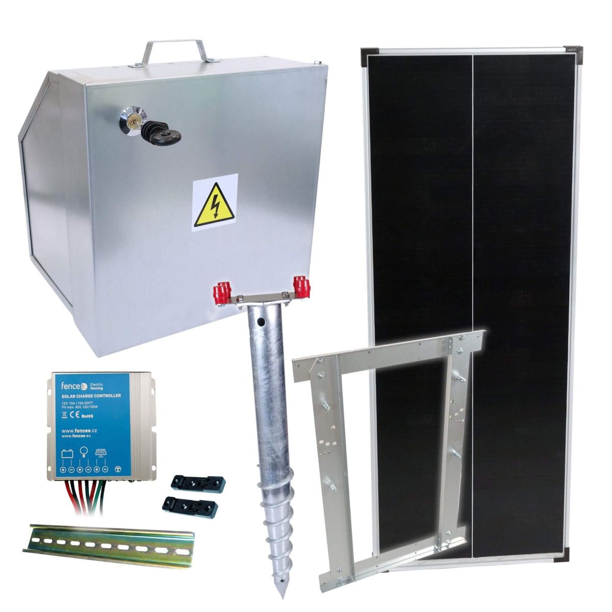 SECURITY BOX Solar Electric Fence Anti-Theft Kit 100 W | Lockable Energiser Box, 10 A Charge Controller & Ground Anchor