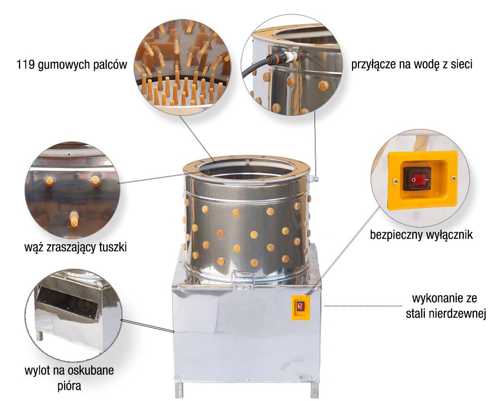 F50 stainless steel drum poultry plucker with rubber fingers