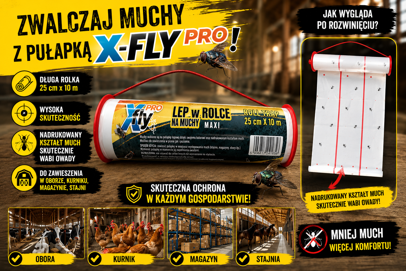 Powerful X-FLY PRO MAXI Fly Sticky Roll for professional fly control