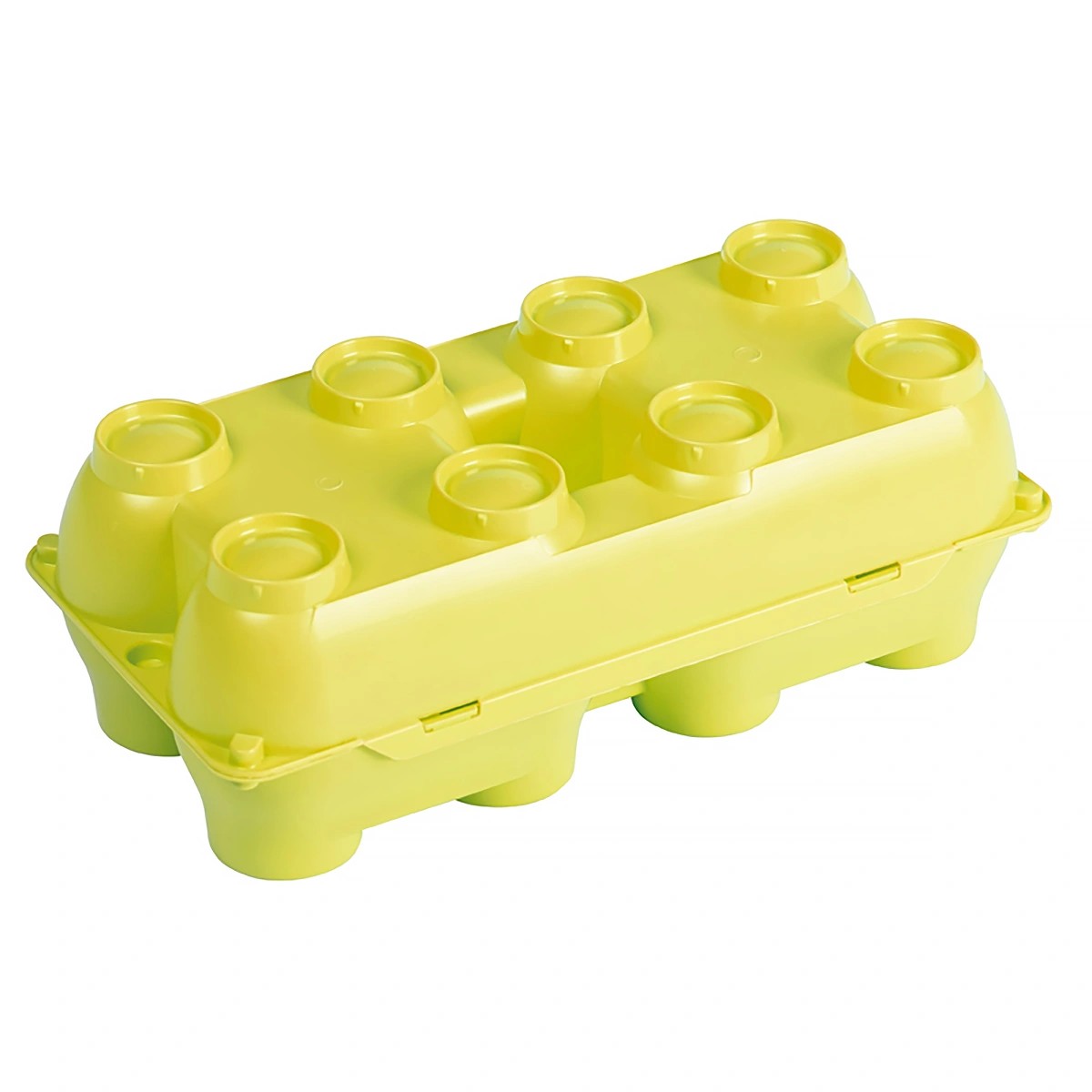 Yellow stackable plastic egg tray for 8 eggs