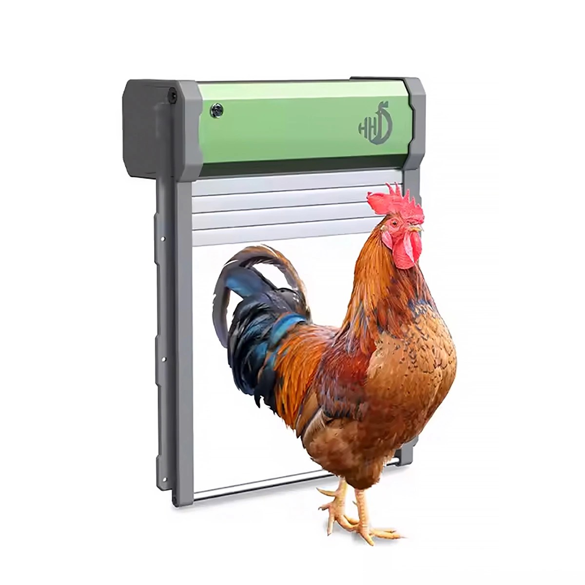 solar-powered automatic chicken coop door with timer and light sensor
