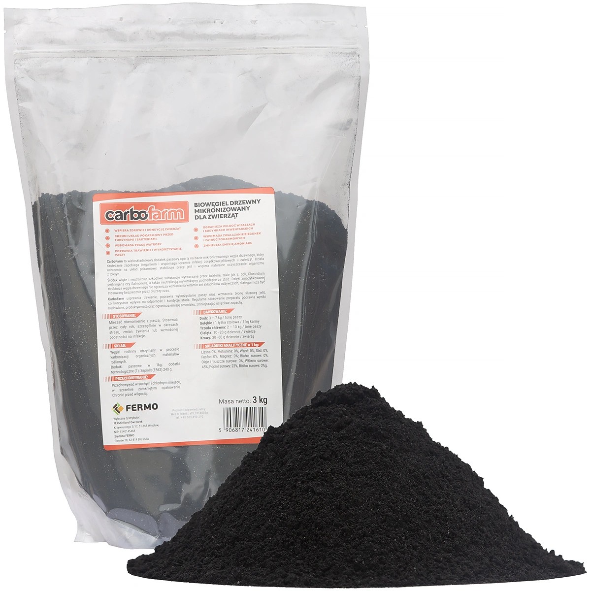 CarboFarm biochar feed supplement for animal digestion and loose stools