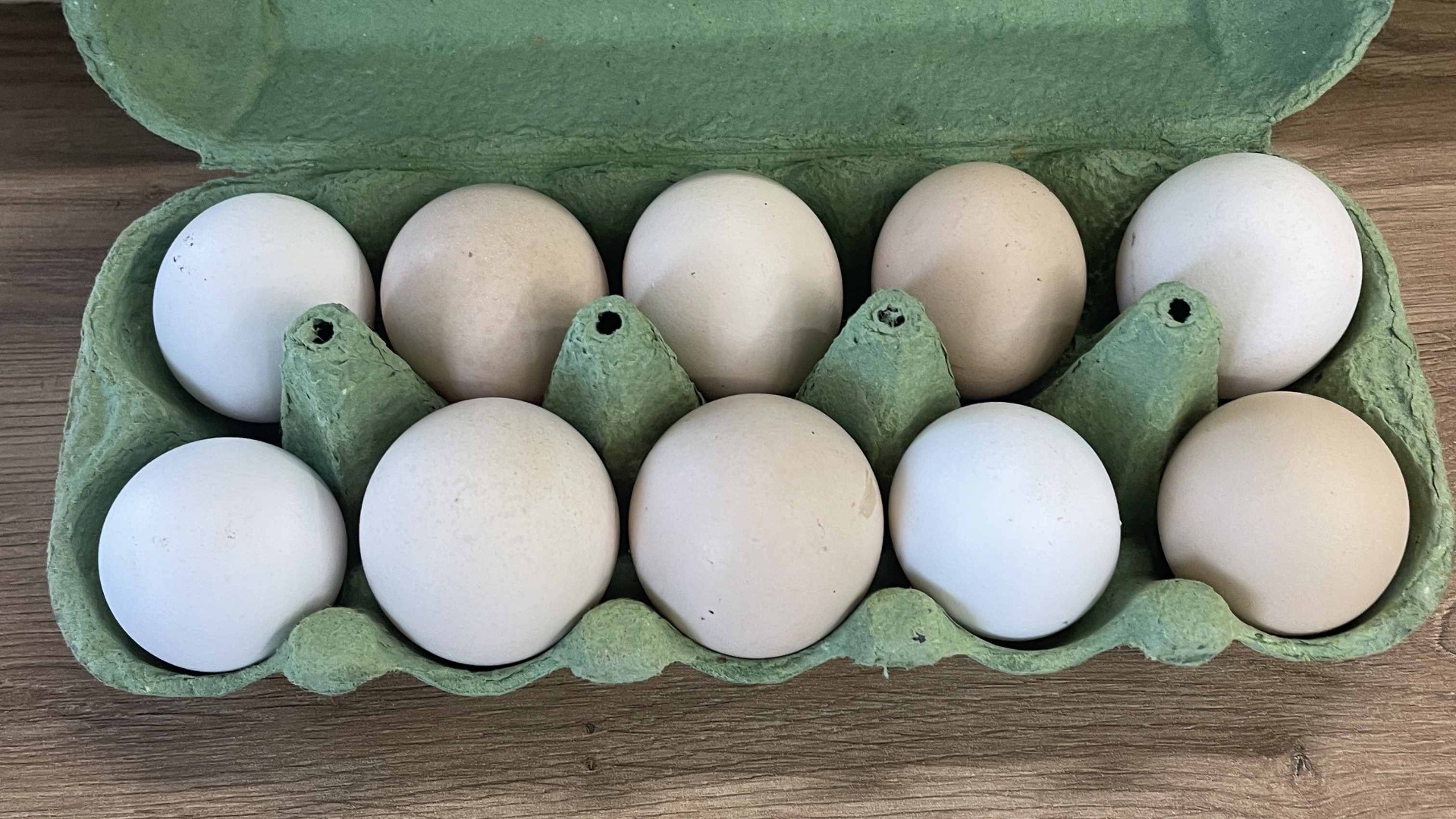 Farm-fresh eggs in an egg carton